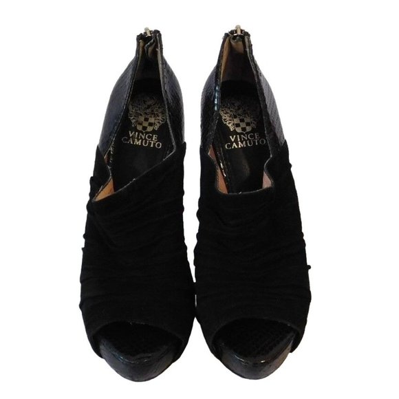 Vince Camuto Miki Black Leather Suede Peep Toe Stiletto Pumps Size 7.5 - Picture 3 of 9